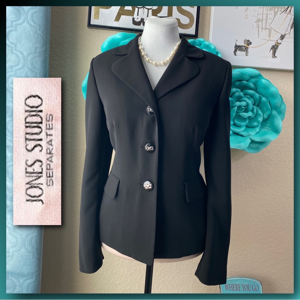 Jones Studio Separates Black Single Breasted Three Button Blazer/Jacket 
Size 12